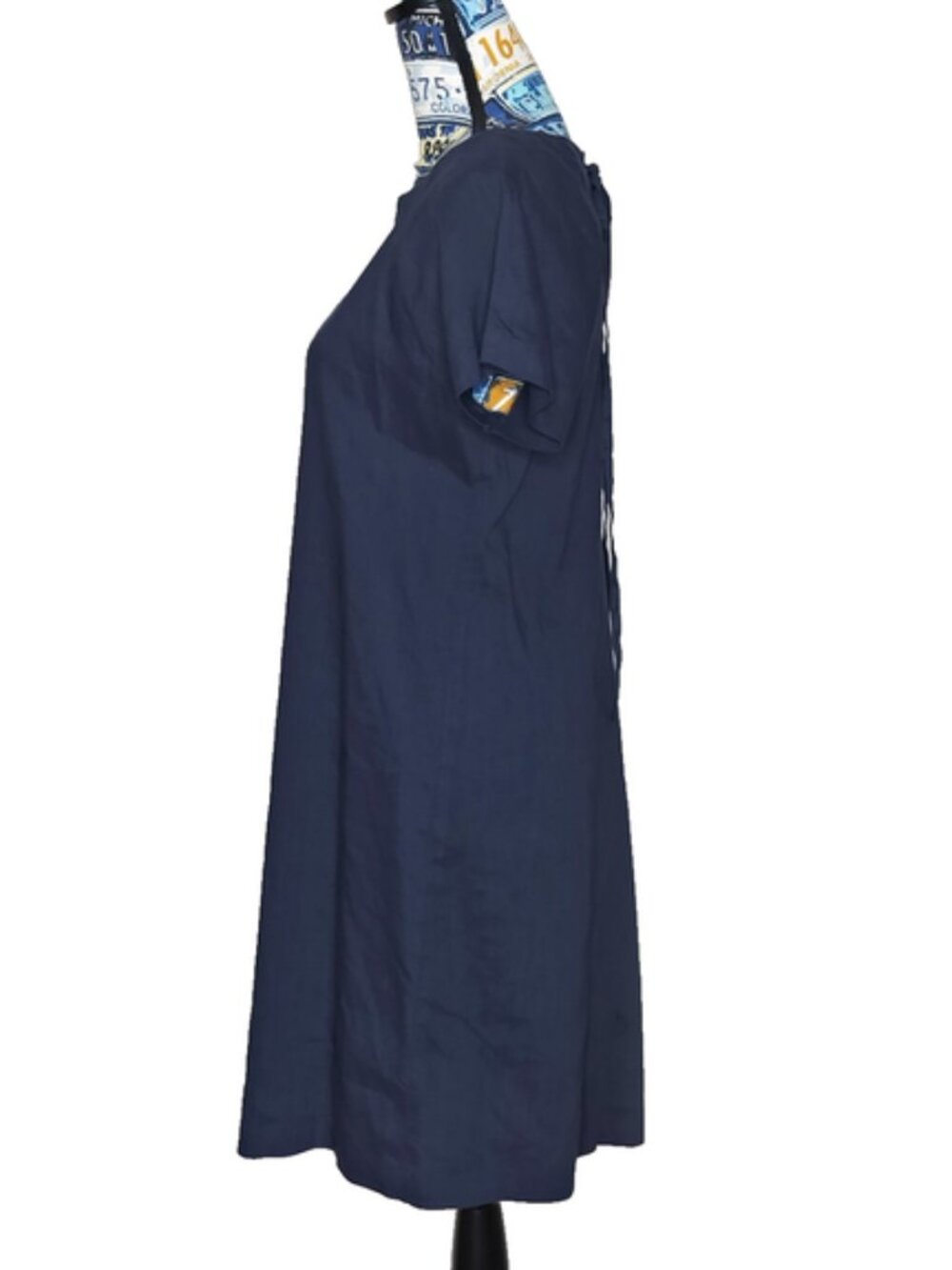 THEORY Keshelle Lace Back Raglan Dress Caliver Linen Crunch Wash Navy Blue Sz 8 - Picture 4 of 8